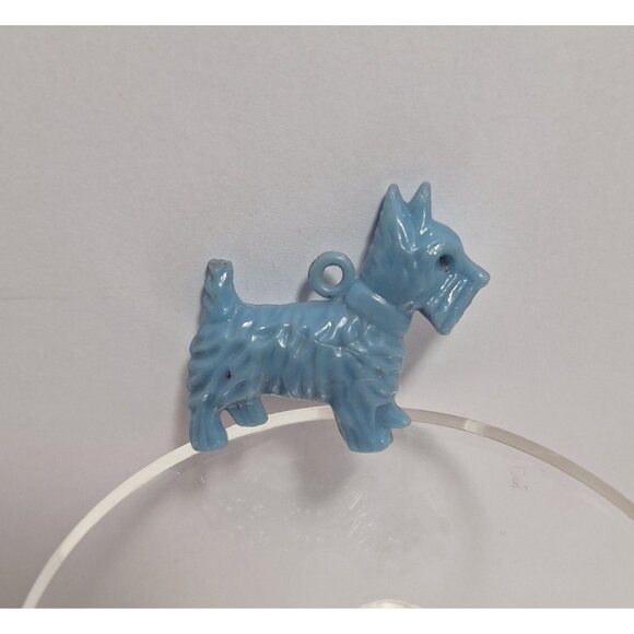 Blue Plastic Terrier Dog Vintage Charm Pendant Jewelry W Collar Scottish Westie - Picture 4 of 12